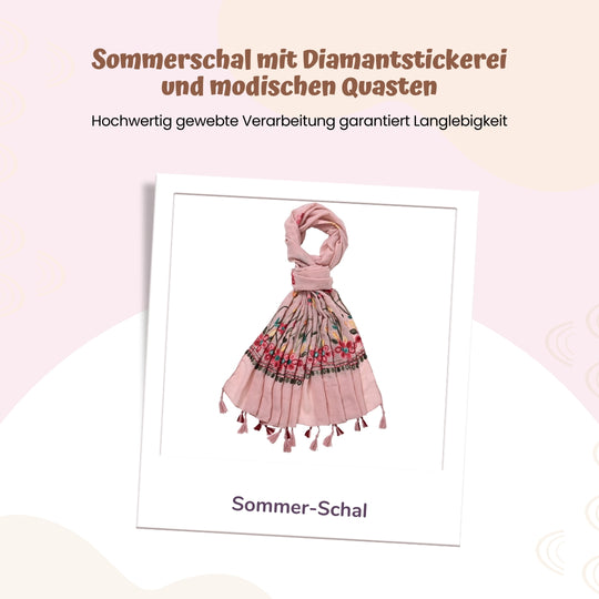 Schal mit Diamantstickerei auf beiden Seiten und Fransen, 68x180 cm, Pink