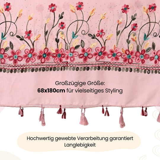 Schal mit Diamantstickerei auf beiden Seiten und Fransen, 68x180 cm, Pink