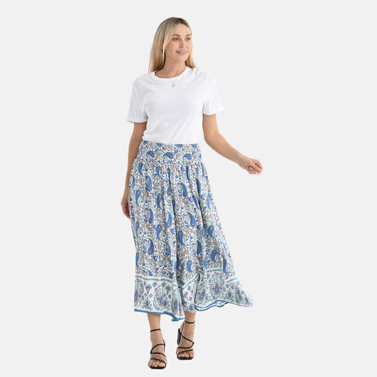 Gesmokte Taillen-Culottes mit Paisleymuster, locker, bequem, elastischer Bund, 100 % Viskose, Einheitsgröße, Beige