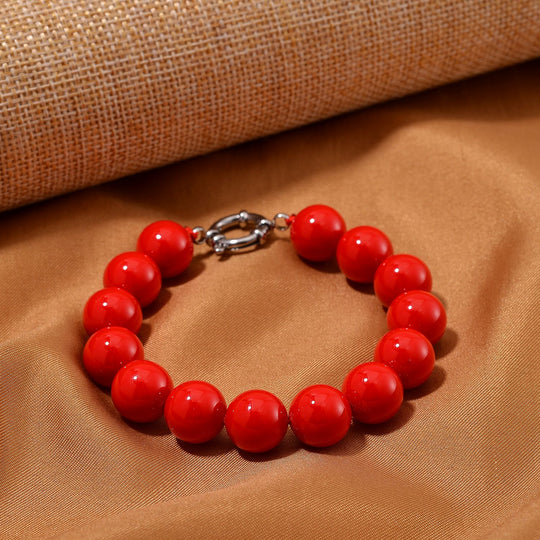 Rotes Muschelkernperle (11-13mm) 19cm Armband, Edelstahl