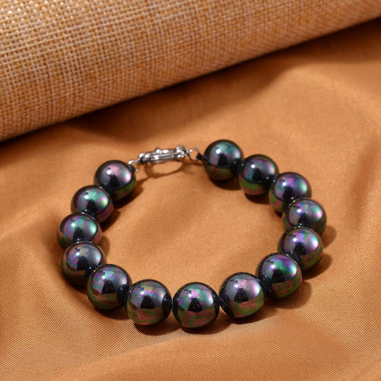 Pfauenfarbenes Muschelkernperle (11-13mm) 19cm Armband, Edelstahl