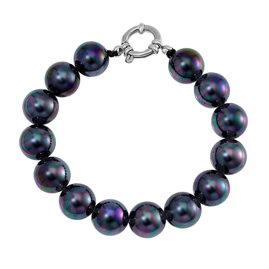 Pfauenfarbenes Muschelkernperle (11-13mm) 19cm Armband, Edelstahl