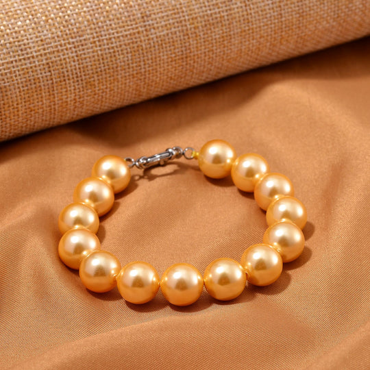 Goldenes Muschelkernperle (11-13mm) 20cm Armband, Edelstahl