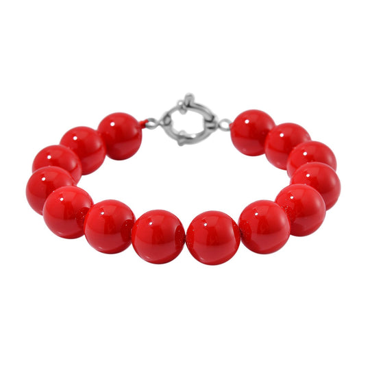 Rotes Muschelkernperle (11-13mm) 19cm Armband, Edelstahl