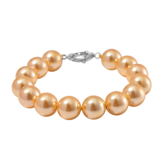 Goldenes Muschelkernperle (11-13mm) 20cm Armband, Edelstahl