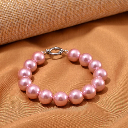 Rosa Muschelkernperle (11-13mm) 20cm Armband, Edelstahl