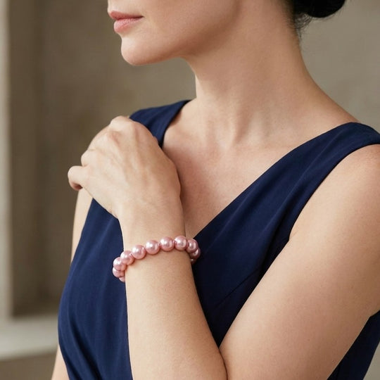 Rosa Muschelkernperle (11-13mm) 20cm Armband, Edelstahl