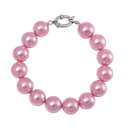 Rosa Muschelkernperle (11-13mm) 20cm Armband, Edelstahl
