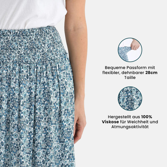 Maxirock mit sommerlichem Blumenprint und elastischem Bund, 75 cm Länge, 100% Viskose, Rosa