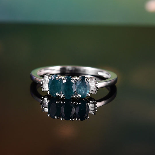 AAA Grandidierit, Weißer Diamant Ring 925 Silber rhodiniert (Größe 21.00) ca. 0,73 ct