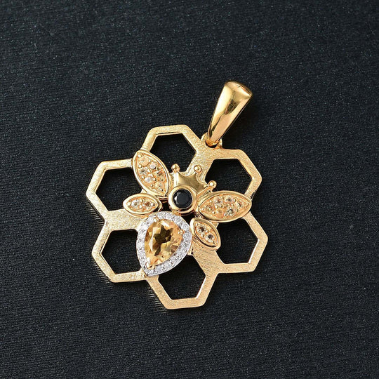 GP Trinfo Kollektion - Citrin, Schwarzer Spinell Anhänger, 925 Silber 750 Gelbgold Vermeil ca. 1.25 ct