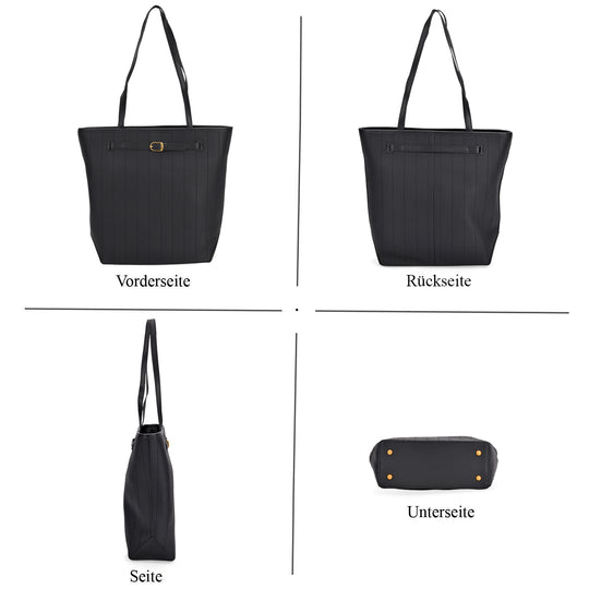 Shopper Tasche aus Echtleder mit Zierschnalle und Doppelgriffen, Metallfüße, 25x11x32 cm, Weiß