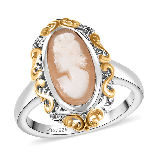 D'Joy Natürlicher Italienische Kamee Conch-Muschel Ring 925 Silber rhodiniert (Größe 18.00) ca. 1.95 ct