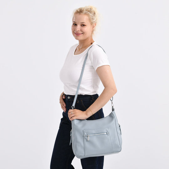 Crossbody-Tasche mit mehreren Reißverschlusstaschen, 31x13x28 cm, Blau