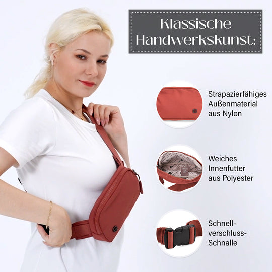 Nylon-Gürteltasche mit Hauptfach und Innentasche, verstellbarer Hüftgurt und Schnellverschluss, 19x12x6 cm, Schwarz