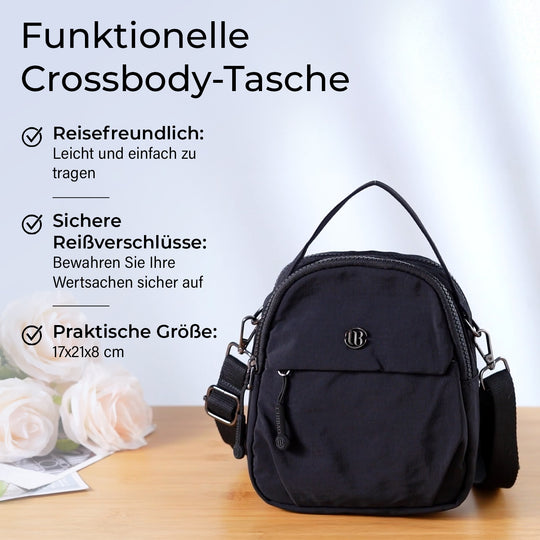 Praktische Nylon-Crossbody-Bag mit mehreren Fächern, ca. 17x21x8 cm, Rot