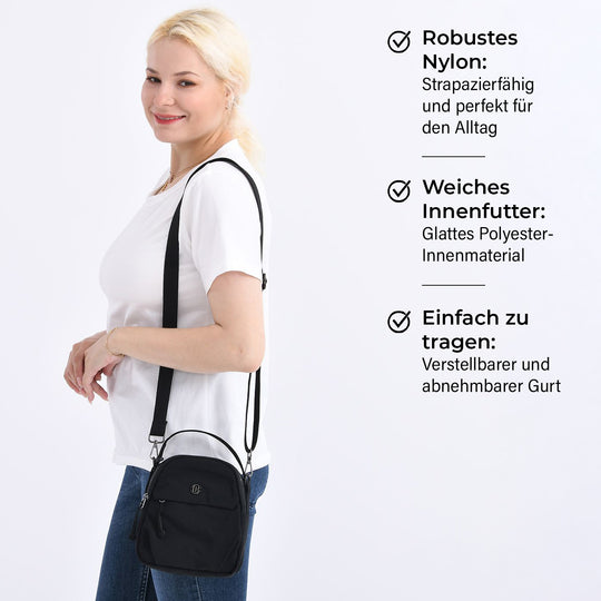 Praktische Nylon-Crossbody-Bag mit mehreren Fächern, ca. 17x21x8 cm, Rot