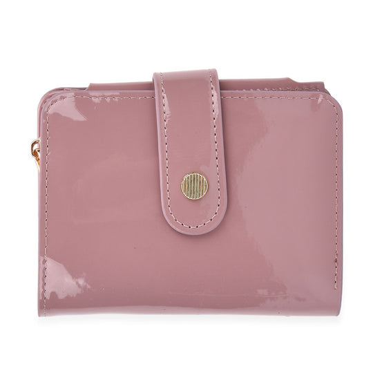 Glänzendes Trifold-Portemonnaie aus Lackleder mit RFID-Schutz, 12 x 10 cm, Pink