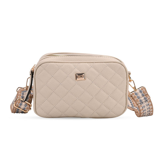 Crossbody-Tasche mit Steppmuster und gemustertem Schultergurt, Kunstleder, 21 x 13 x 7.5 cm, Pink