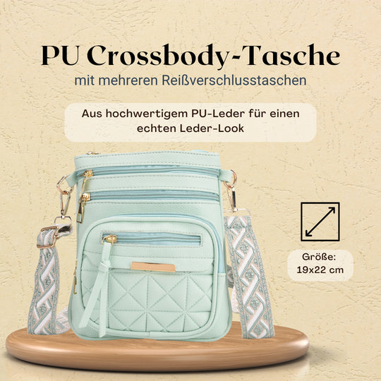 Crossbody-Tasche mit mehreren Fächern, 19x22?cm, Rosa-Grau mit gemustertem Schultergurt, rosa