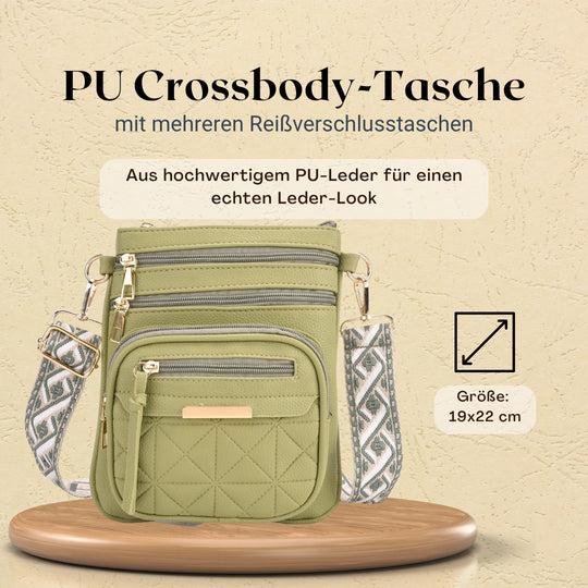 Crossbody-Tasche mit mehreren Fächern, 19x22?cm, Rosa-Grau mit gemustertem Schultergurt, rosa