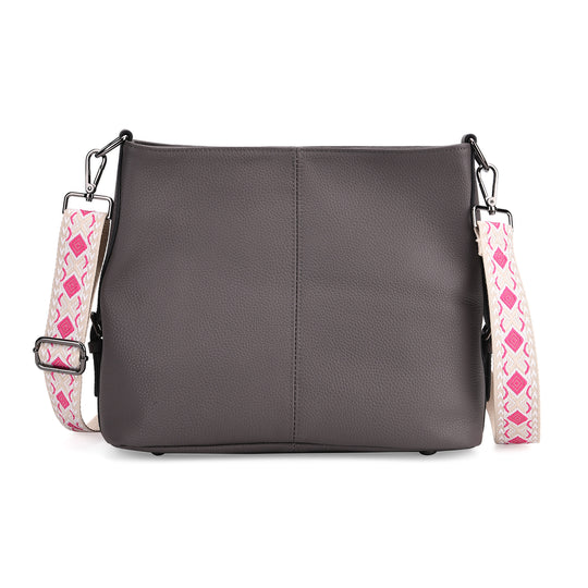 Echtleder-Crossbody-Tasche aus geprägtem Leder, verstellbarer Schulterriemen (ca. 120 cm), 32x12x25 cm, Grau
