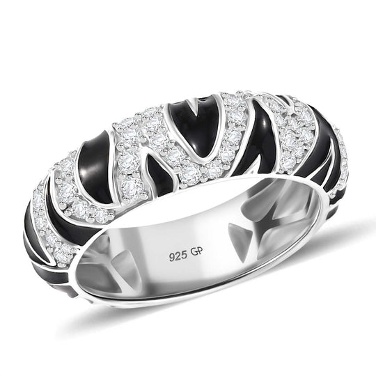 GP Trionfo Kollektion - Moissanit Ring, Zebramuster 925 Silber rhodiniert (Größe 17.00) ca. 0.53 ct