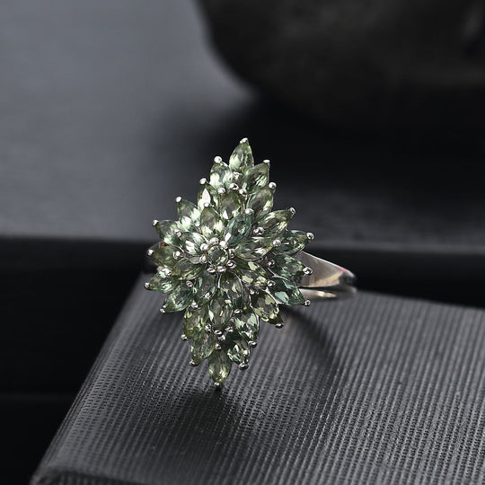 Natürlicher grüner Apatit Ring 925 Silber rhodiniert (Größe 21.00) ca. 2,91 ct