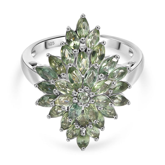 Natürlicher grüner Apatit Ring 925 Silber rhodiniert (Größe 21.00) ca. 2,91 ct