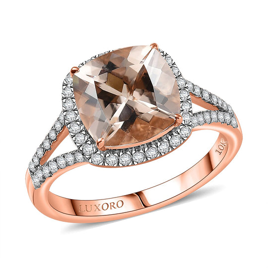 LUXORO AAA Morganit, Weißer Diamant AGI zertifiziert Ring 417 Gold (Größe 19.00) ca. 4.30 ct