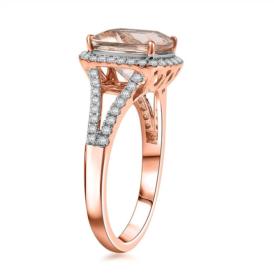 LUXORO AAA Morganit, Weißer Diamant AGI zertifiziert Ring 417 Gold (Größe 19.00) ca. 4.30 ct