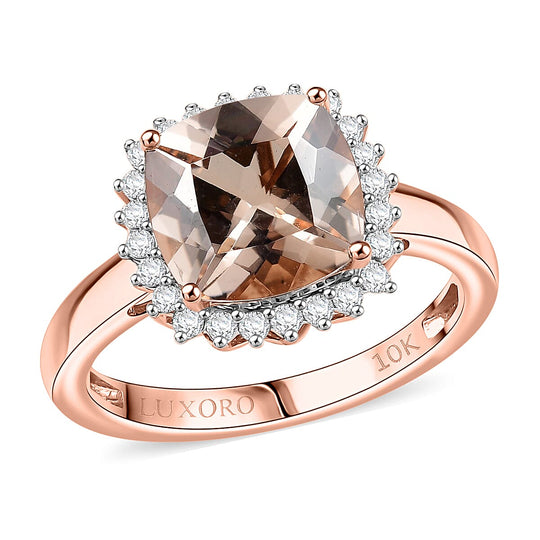 LUXORO AAA Morganit, Weißer Diamant AGI zertifiziert Ring 417 Gold (Größe 19.00) ca. 4.14 ct
