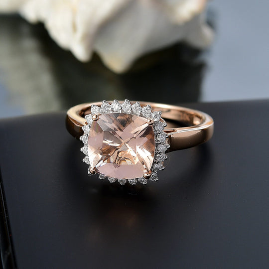 LUXORO AAA Morganit, Weißer Diamant AGI zertifiziert Ring 417 Gold (Größe 19.00) ca. 4.14 ct