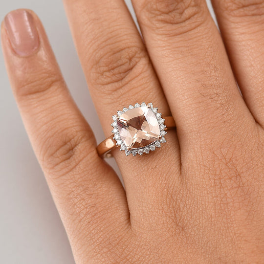LUXORO AAA Morganit, Weißer Diamant AGI zertifiziert Ring 417 Gold (Größe 19.00) ca. 4.14 ct