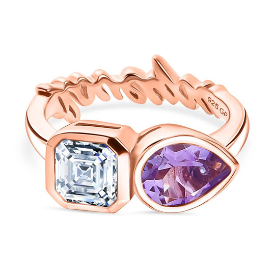 GP Amore Kollektion - Moissanit, Rose De France Amethyst Ring 925 Silber 750 Roségold Vermeil (Größe 17.00) ca. 2.20 ct