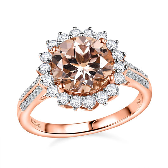 LUXORO AAA Morganit, Weißer Diamant AGI zertifiziert Ring 417 Gold (Größe 19.00) ca. 3.92 ct