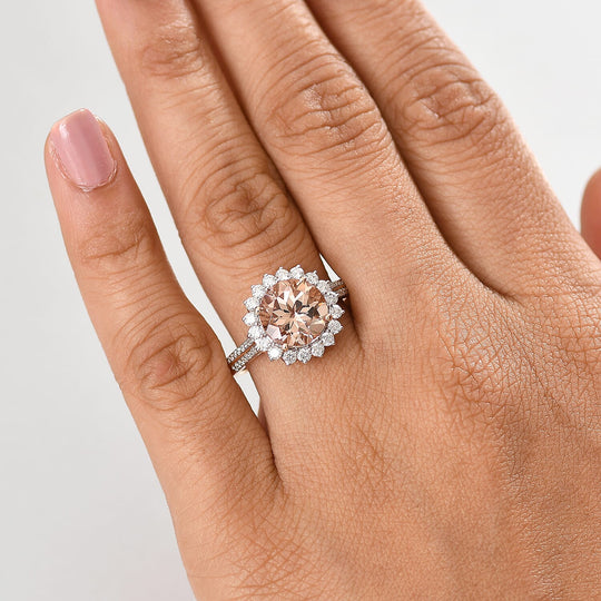 LUXORO AAA Morganit, Weißer Diamant AGI zertifiziert Ring 417 Gold (Größe 19.00) ca. 3.92 ct
