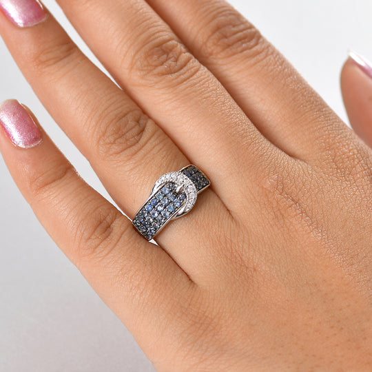 Ceylon-Saphir, Moissanit Ring 925 Silber rhodiniert (Größe 20.00) ca. 0,94 ct