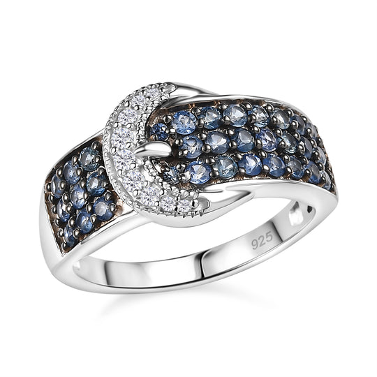 Ceylon-Saphir, Moissanit Ring 925 Silber rhodiniert (Größe 20.00) ca. 0,94 ct