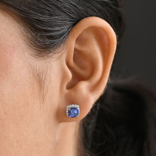 Rhapsody AAAA Tansanit, Weißer Diamant AGI zertifiziert Ohrringe 950 Platin ca. 2.42 ct