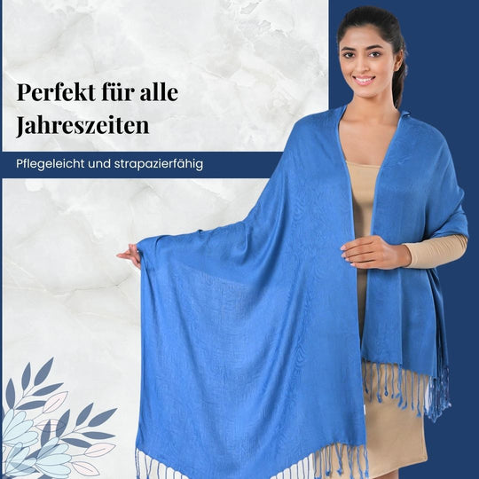 Jacquard-Schal aus Viskose mit Fransen 70 x 195 cm, Blau