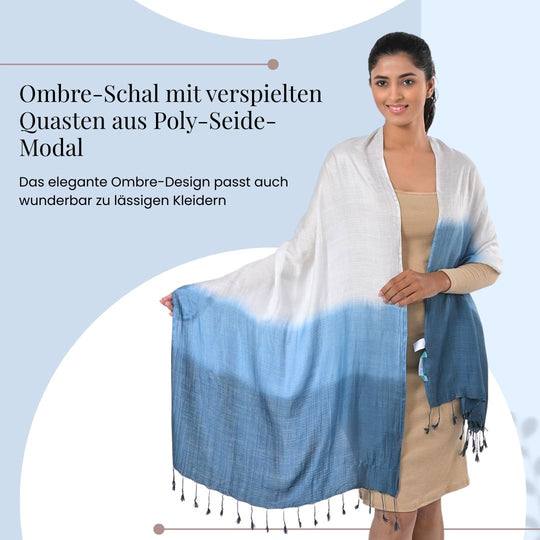 Ombre-Schal aus Poly-Seide-Modal, 70 x 200 cm, Dunkelblau