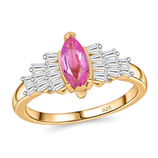 AAA Ilakaka Rosa Saphir (Fissure gefüllt), Moissanit Ring 925 Silber 750 Gelbgold Vermeil (Größe 20.00) ca. 1,17 ct