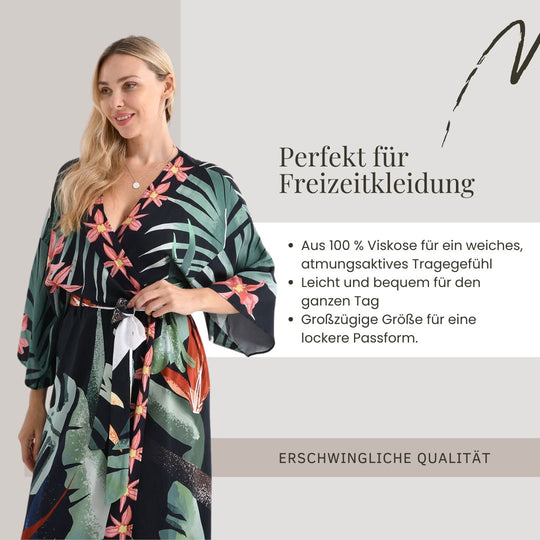 Kimono mit Vogel- und Blumenprint, fließende Passform, 78x128 cm, Blau