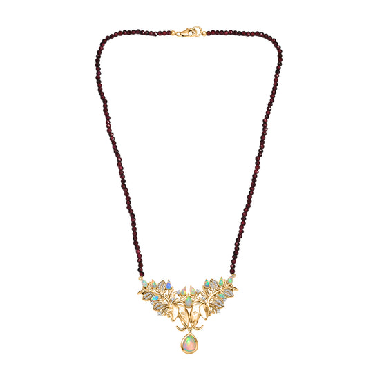 AA Natürlicher, äthiopischer Welo Opal Halskette ca. 45 cm 925 Silber 750 Gelbgold Vermeil ca. 32,41 ct.