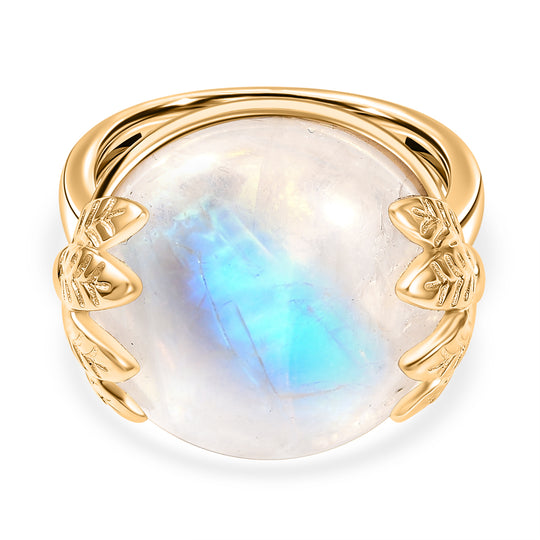 Regenbogen Mondstein Ring 925 Silber 750 Gelbgold Vermeil (Größe 18.00) ca. 20,27 ct