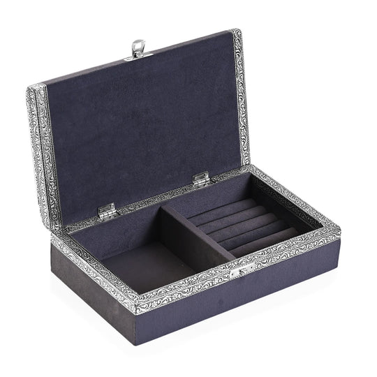 Handgefertigte Schmuckschatulle mit Eulenprägung, oxidiertes Silber-Rosa, 24,2x15x7 cm