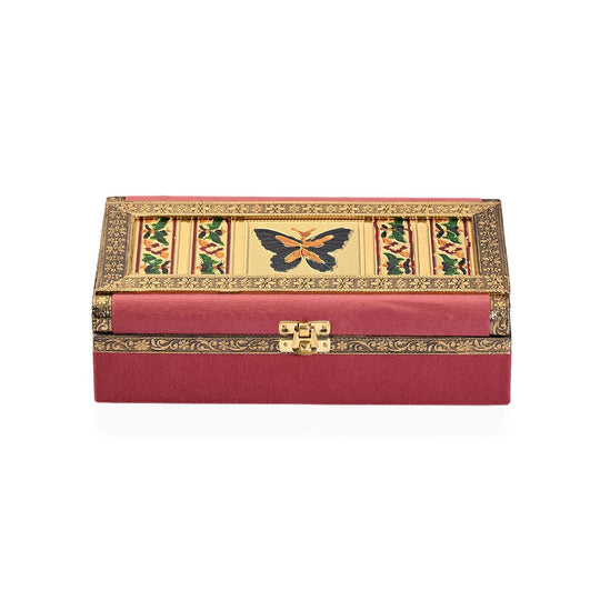 Handgefertigte Schmuckschatulle mit Pfauenprägung, Gold und Grün, 24,2 x 15 x 7 cm