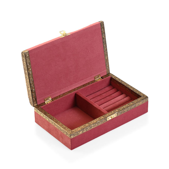 Handgefertigte Schmuckschatulle mit Pfauenprägung, Gold und Grün, 24,2 x 15 x 7 cm