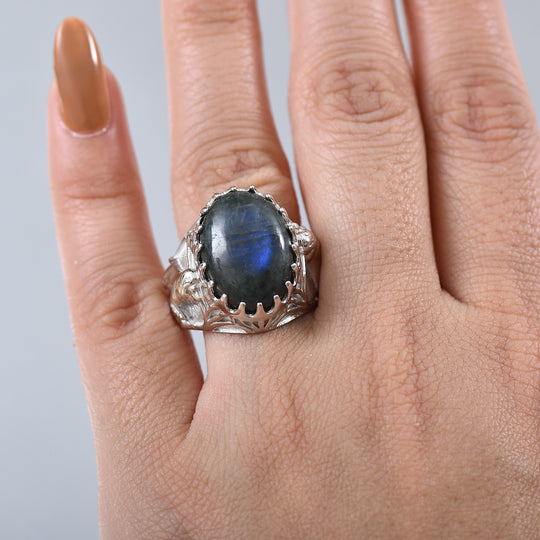 AAA Labradorit Ring 925 Silber rhodiniert (Größe 18.00) ca. 13.25 ct